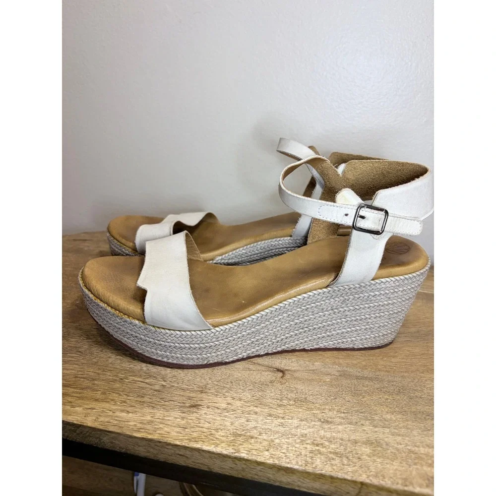 Coclico White Leather Woven Platform Wedge Sandals Ankle Strap EU 39